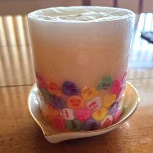 Vintage 2000 Lenox Candle Dish with Candy Heart Pillar Candle